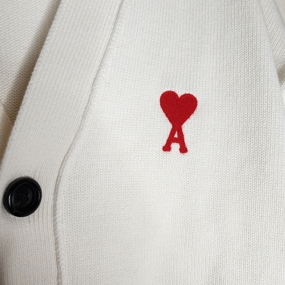 Ami Paris Ami De Coeur Intarsia-Logo Cardigan Sweater L - Picture 9 of 9